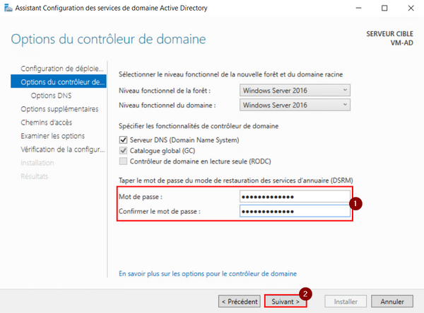Créer un mot de passe de restauration