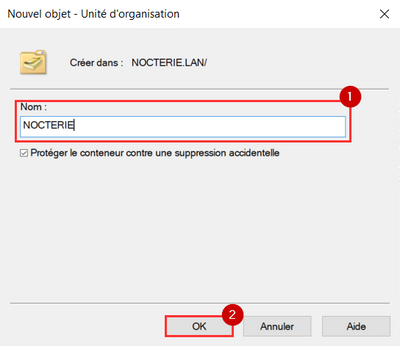 Création d'une unité d'organisation