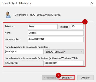 Création d'un utilisateur