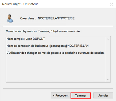 Création d'un utilisateur
