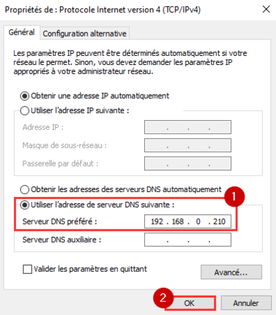 Paramétrage DNS du client