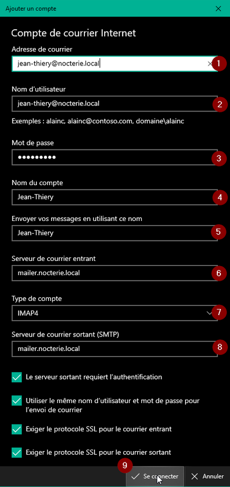 Configuration du client mail externe