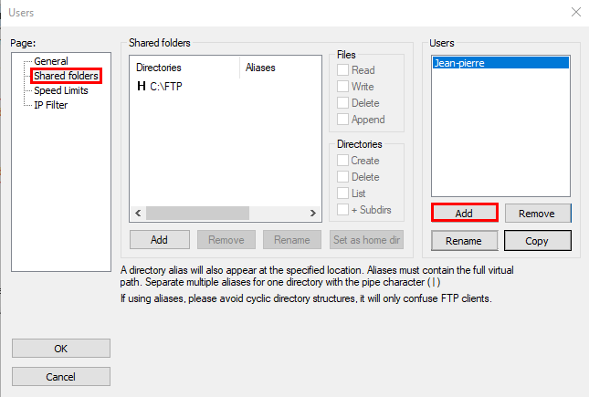  Ajouter un utilisateur FTP