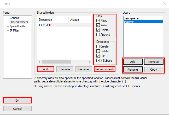  Configurer les permissions de l'utilisateur
