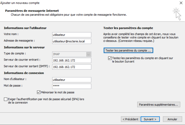 configuration d'un compte mail dans le client de messagerie
