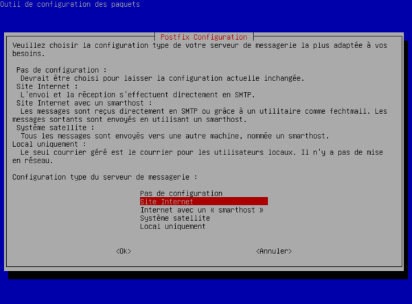 Choix du type de configuration de PostFix