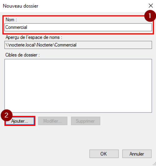 Ajout d'un dossier à l'espace de noms