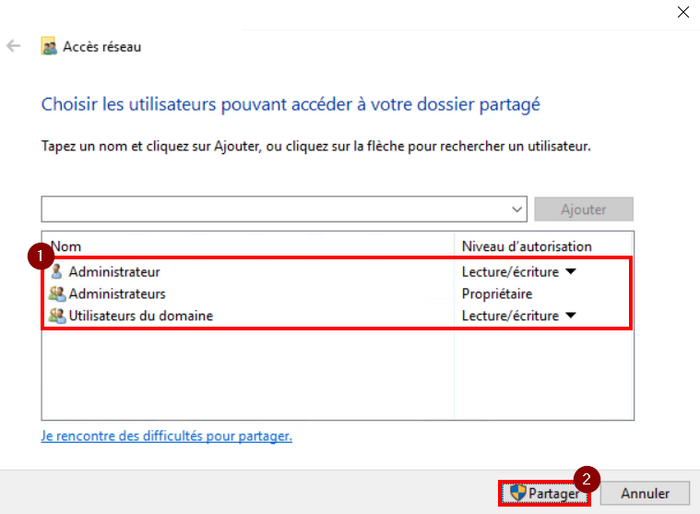 Partage d'un dossier en réseau