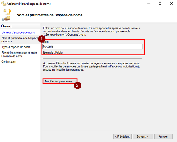Création d'un nouvel espace de noms (3)