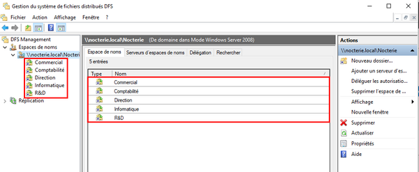 Configuration de l'espace de noms DFS complète