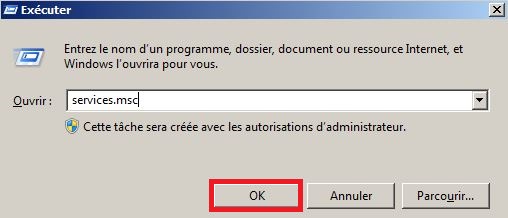 Ouvrir la console des services Windows