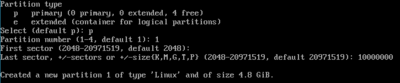 Création d'une partition avec fdisk