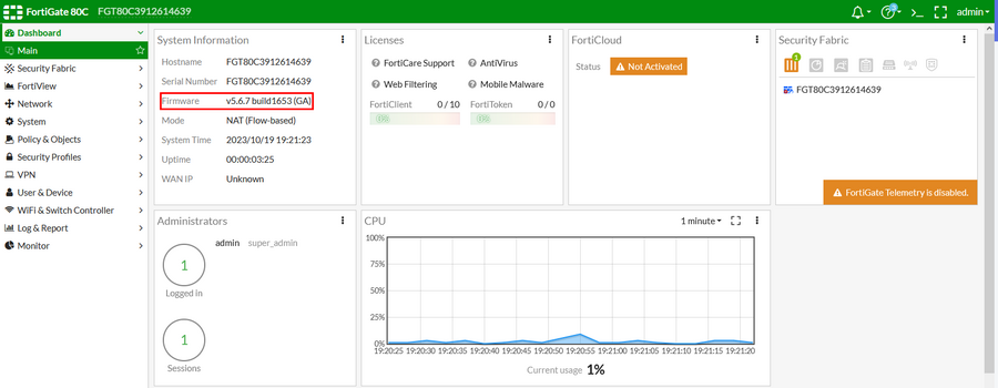 Vérification de la version firmware installée