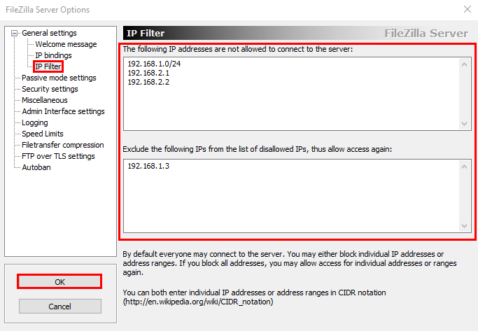  Filtrage des adresses autorisées à se connecter