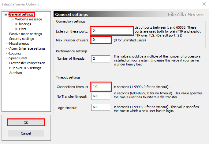 Configuration générale du serveur FTP