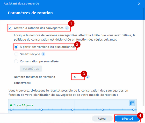 Configuration de la rotation