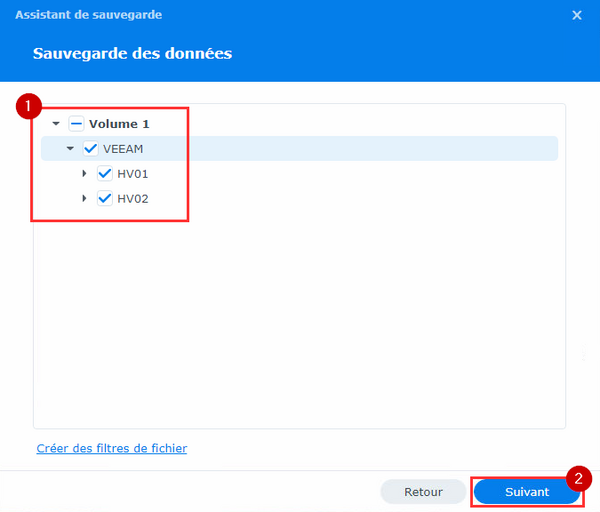 Choix des répertoire sources à sauvegarder