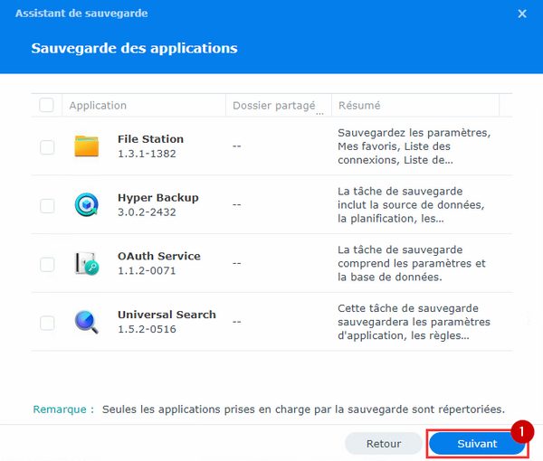 Configurer la sauvegarde des applications