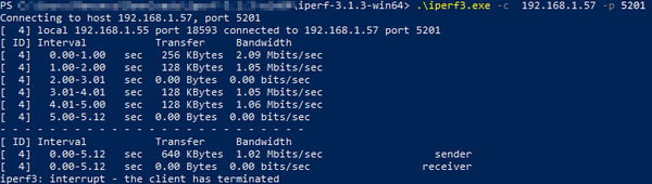 test de débit TCP avec iperf
