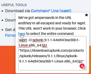 Obtenir la commande pour télécharger Splunk