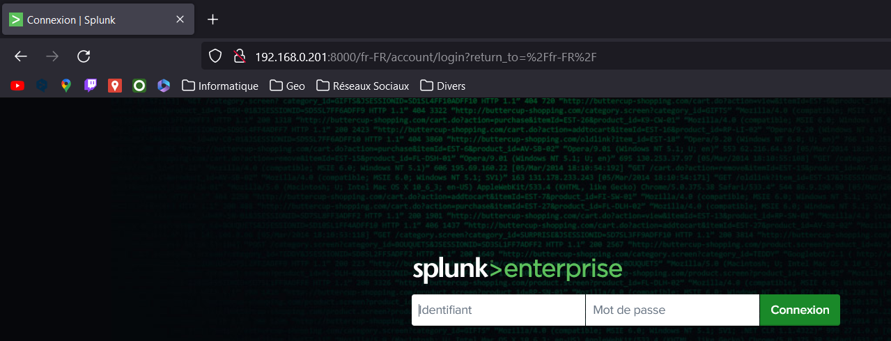 Connexion à Splunk web