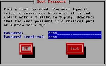 Saisie du mot de passe de l'utilisateur root