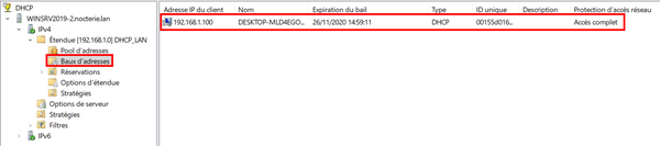 Affichage des baux DHCP en cours